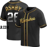 Aaron Ashby Men's Milwaukee Brewers Black Golden Replica Alternate Jersey