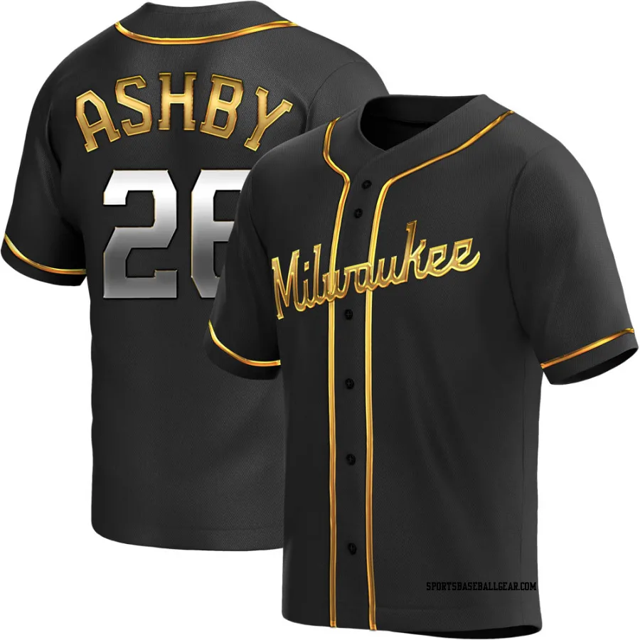 Aaron Ashby Men's Milwaukee Brewers Black Golden Replica Alternate Jersey