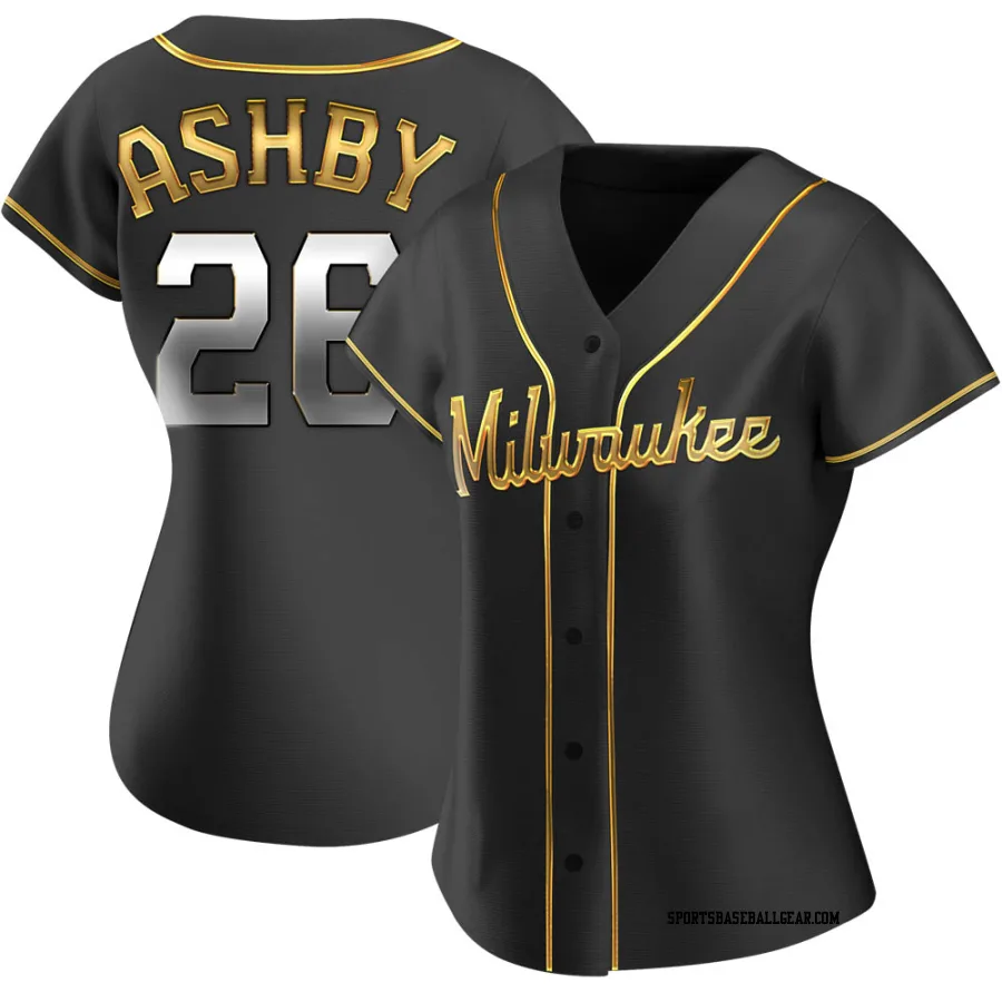 Aaron Ashby Women's Milwaukee Brewers Black Golden Replica Alternate Jersey