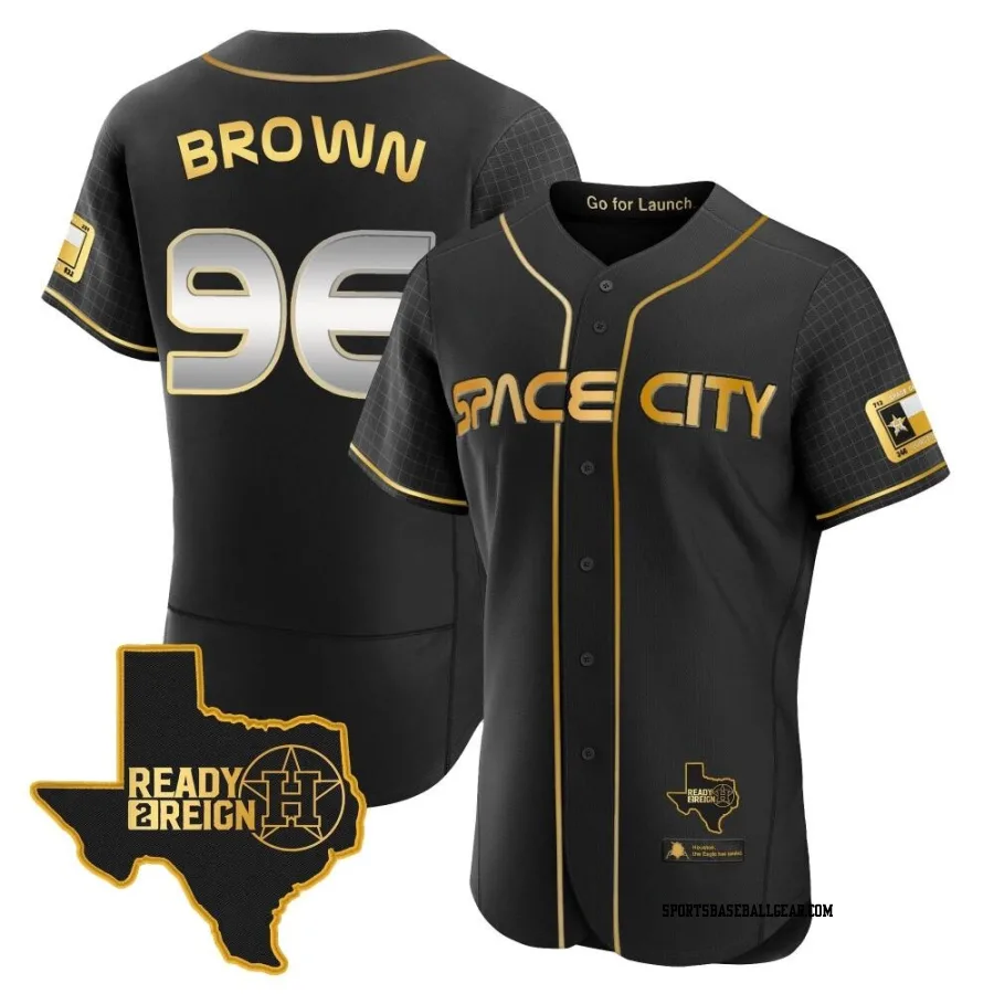 Aaron Brown Men's Houston Astros Black/Gold Authentic 2023 Space City Ready 2 Reign Flex Base Jersey