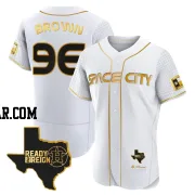 Aaron Brown Men's Houston Astros White/Gold Authentic 2023 Space City Ready 2 Reign Flex Base Jersey