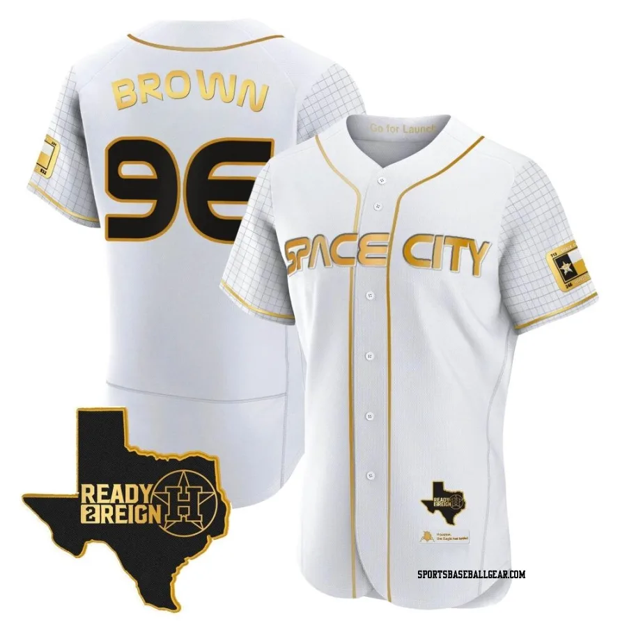 Aaron Brown Men's Houston Astros White/Gold Authentic 2023 Space City Ready 2 Reign Flex Base Jersey