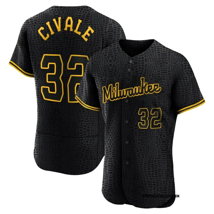 Aaron Civale Men's Milwaukee Brewers Black Authentic Snake Skin City Jersey