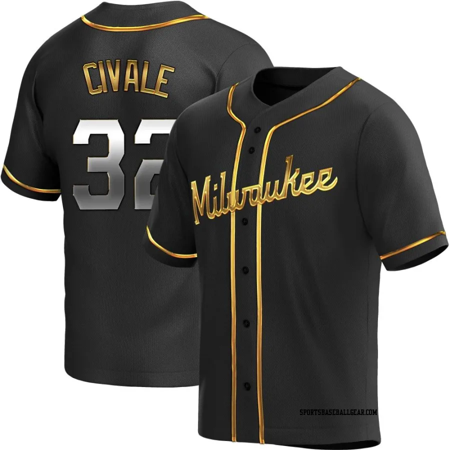 Aaron Civale Men's Milwaukee Brewers Black Golden Replica Alternate Jersey