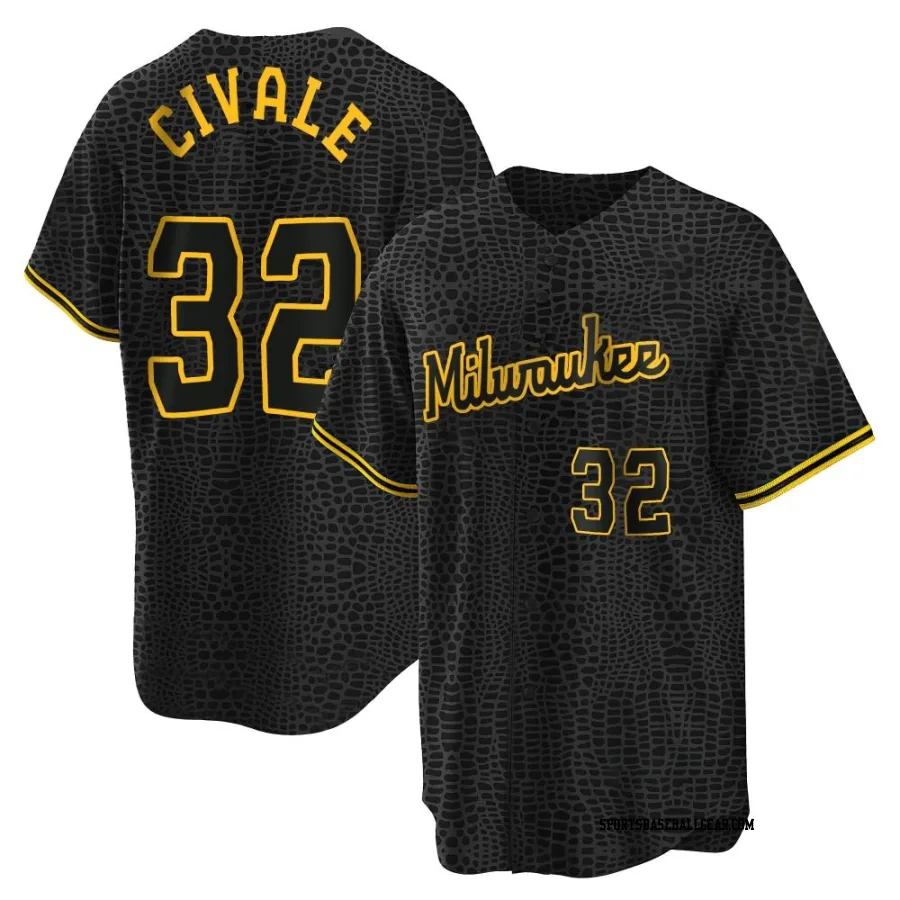 Aaron Civale Men's Milwaukee Brewers Black Replica Snake Skin City Jersey