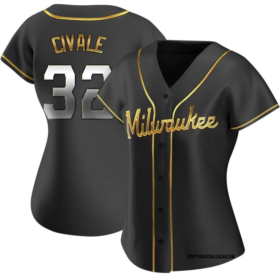 Aaron Civale Women's Milwaukee Brewers Black Golden Replica Alternate Jersey