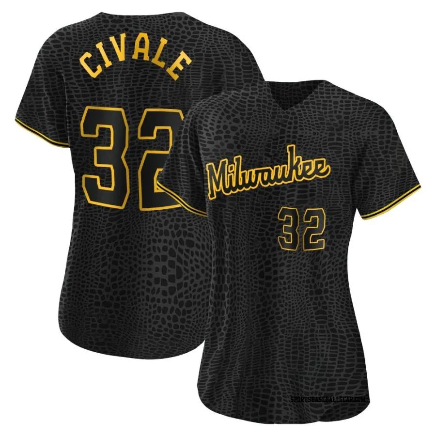 Aaron Civale Women's Milwaukee Brewers Black Replica Snake Skin City Jersey