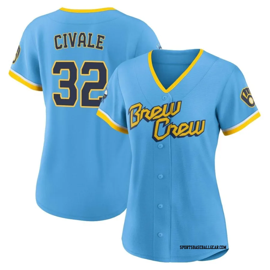 Aaron Civale Women's Milwaukee Brewers Blue Replica Powder 2022 City Connect Jersey