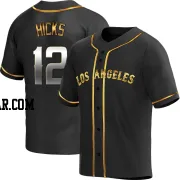 Aaron Hicks Men's Los Angeles Angels Black Golden Replica Alternate Jersey