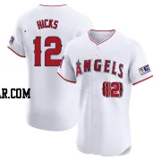 Aaron Hicks Men's Los Angeles Angels White Elite Home Patch Jersey