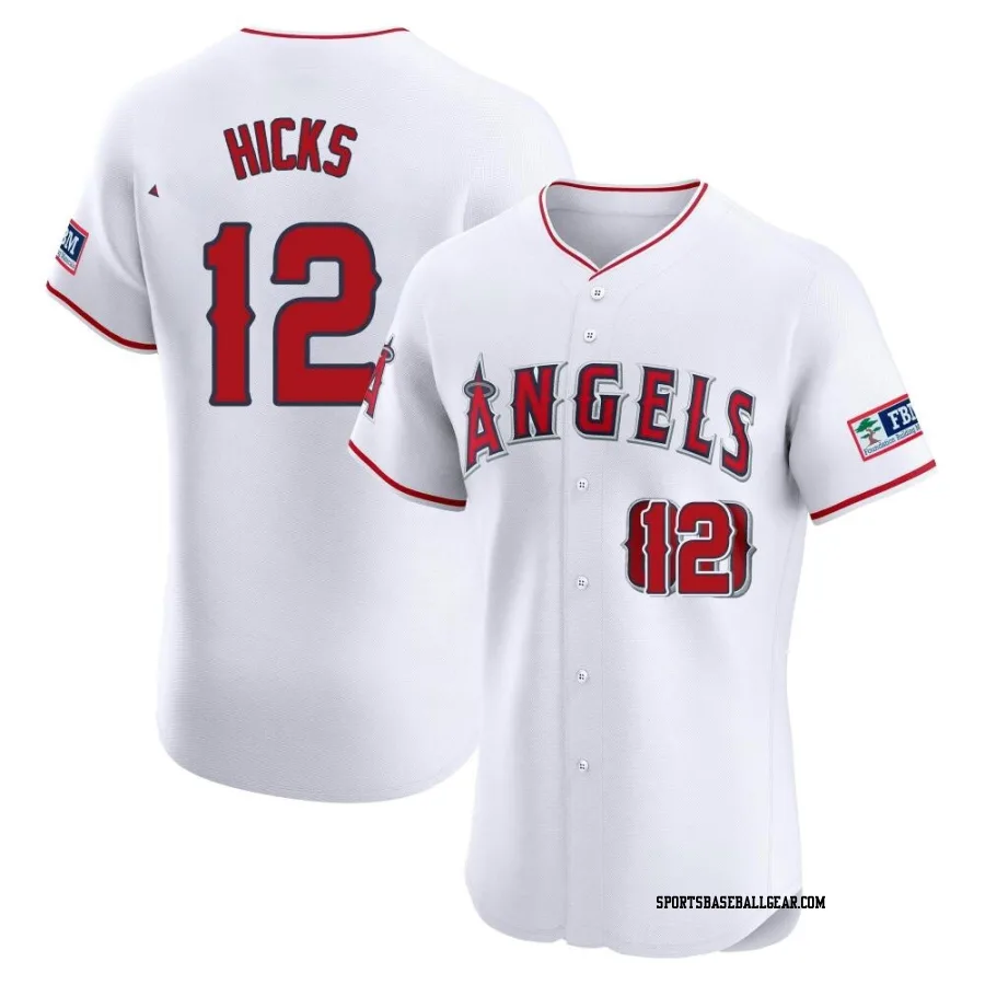 Aaron Hicks Men's Los Angeles Angels White Elite Home Patch Jersey