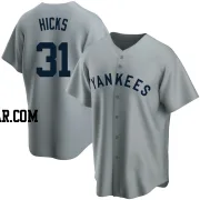 Aaron Hicks Men's New York Yankees Gray Replica Road Cooperstown Collection Jersey