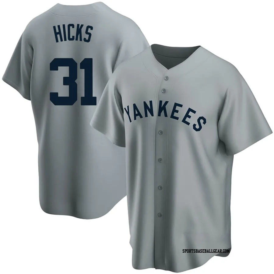 Aaron Hicks Men's New York Yankees Gray Replica Road Cooperstown Collection Jersey