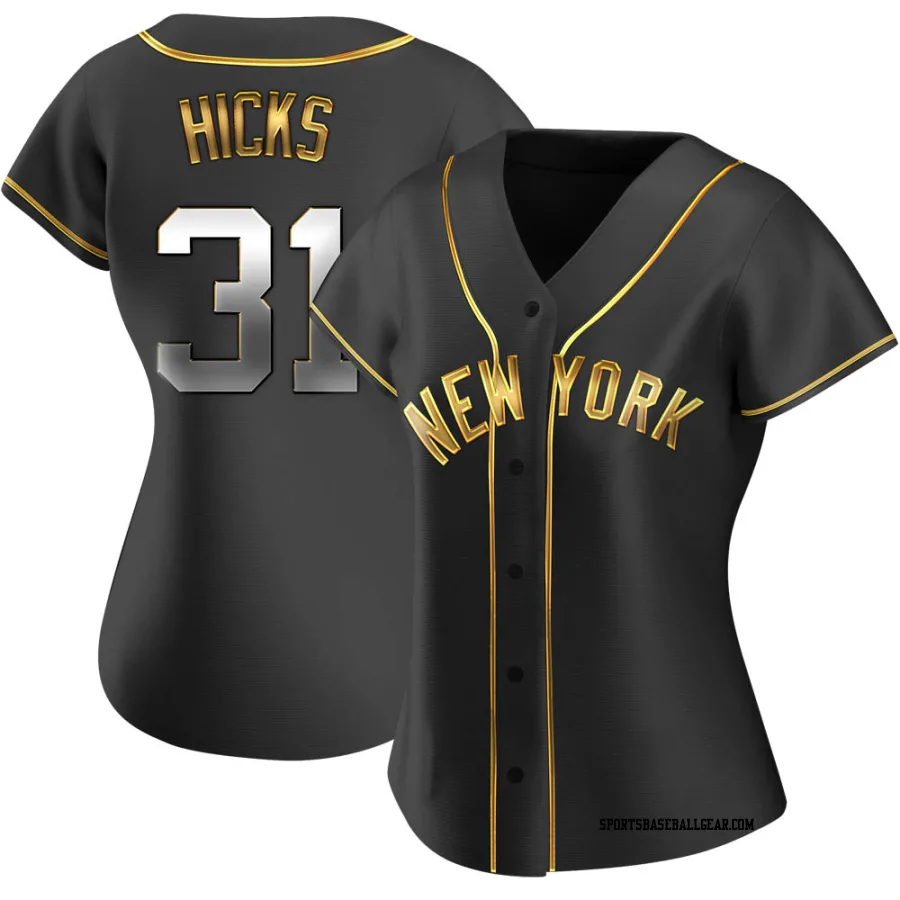 Aaron Hicks Women's New York Yankees Black Golden Replica Alternate Jersey