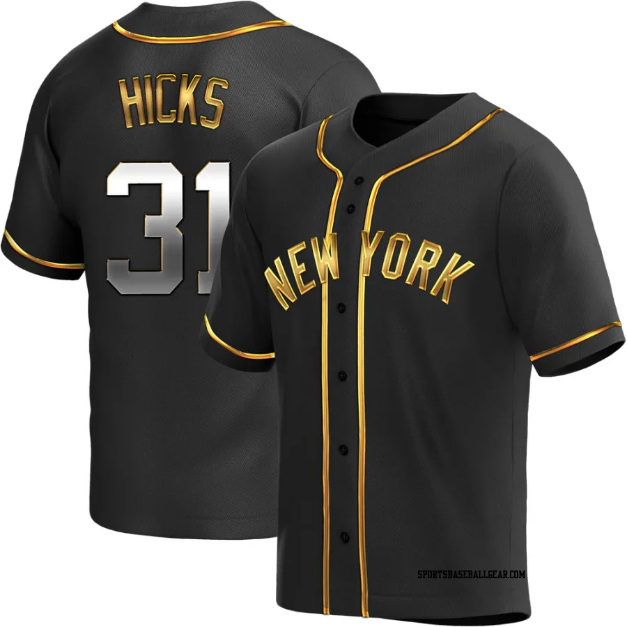 Aaron Hicks Youth New York Yankees Black Golden Replica Alternate Jersey