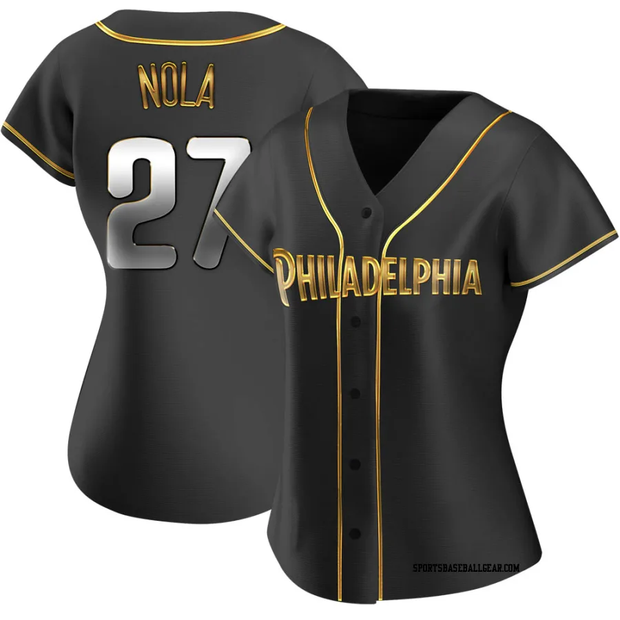 Aaron Nola Women's Philadelphia Phillies Black Golden Replica Alternate Jersey