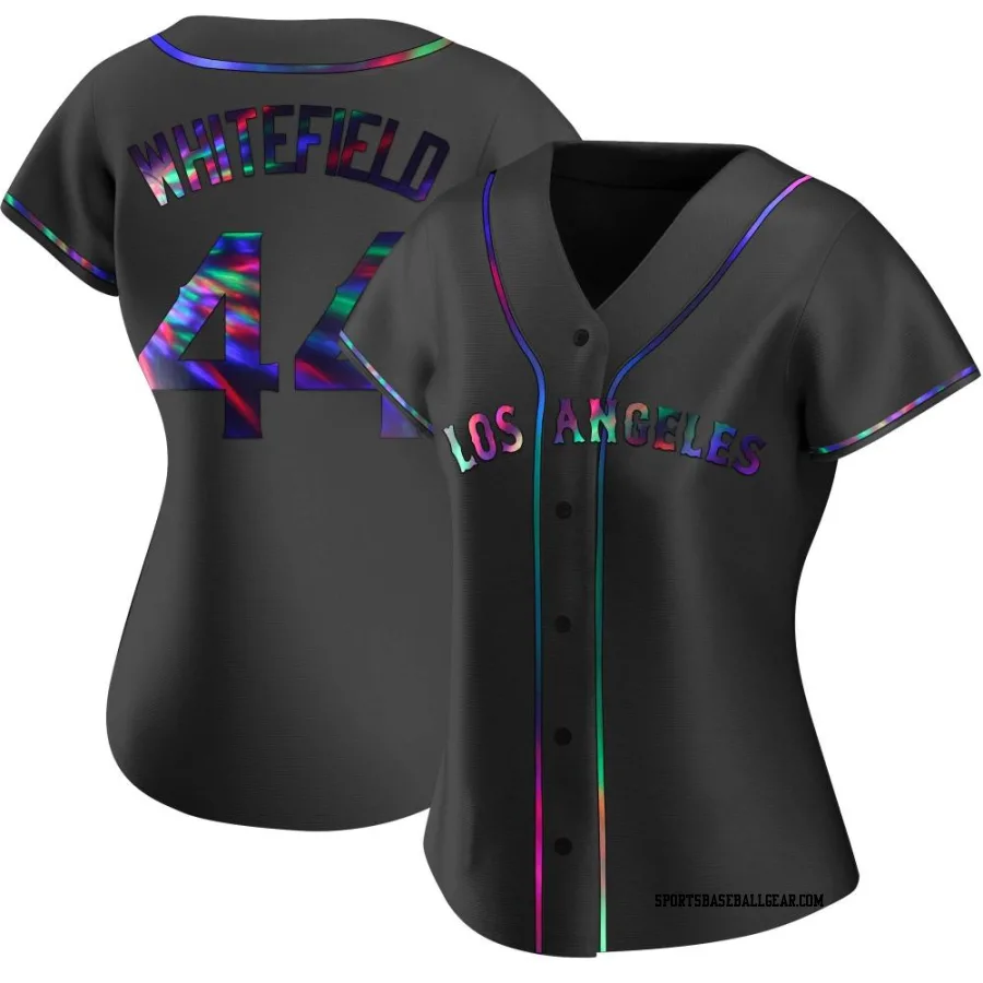 Aaron Whitefield Women's Los Angeles Angels Black Holographic Replica Alternate Jersey