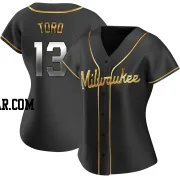 Abraham Toro Women's Milwaukee Brewers Black Golden Replica Alternate Jersey