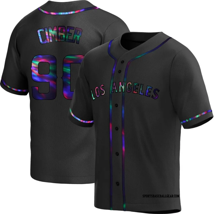 Adam Cimber Youth Los Angeles Angels Black Holographic Replica Alternate Jersey