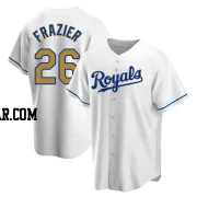 Adam Frazier Men's Kansas City Royals Gold Replica White Home Jersey