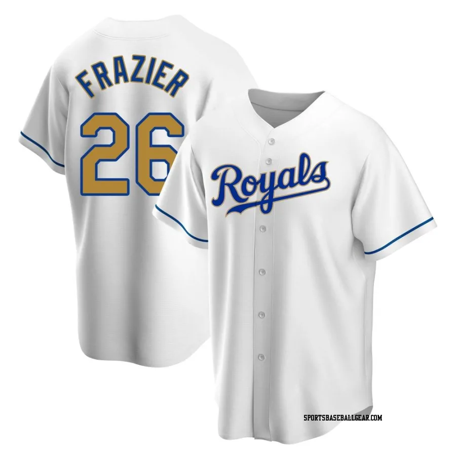 Adam Frazier Men's Kansas City Royals Gold Replica White Home Jersey