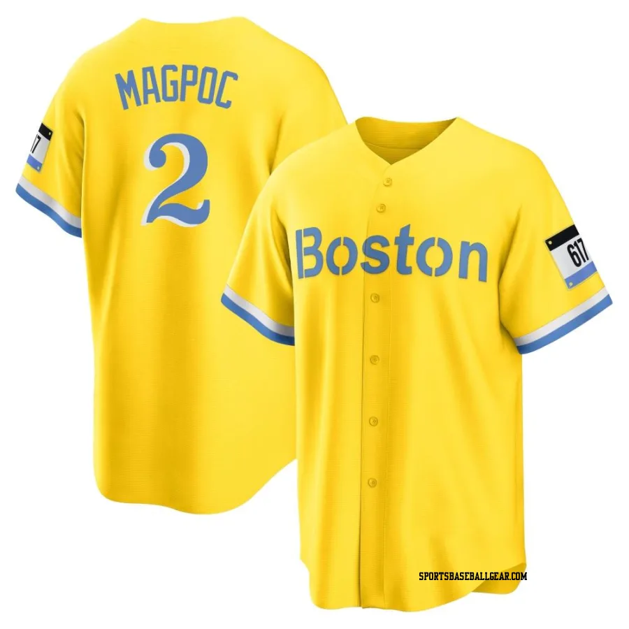 Adam Magpoc Men's Boston Red Sox Gold/Light Replica Blue 2021 City Connect Player Jersey