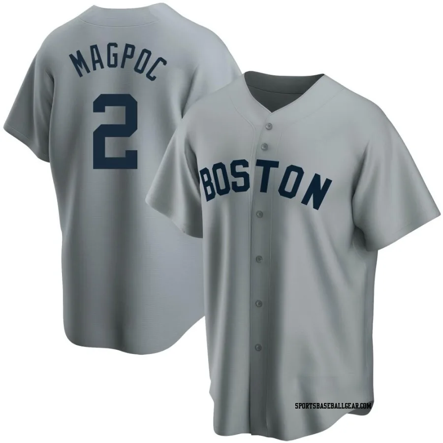 Adam Magpoc Men's Boston Red Sox Gray Replica Road Cooperstown Collection Jersey