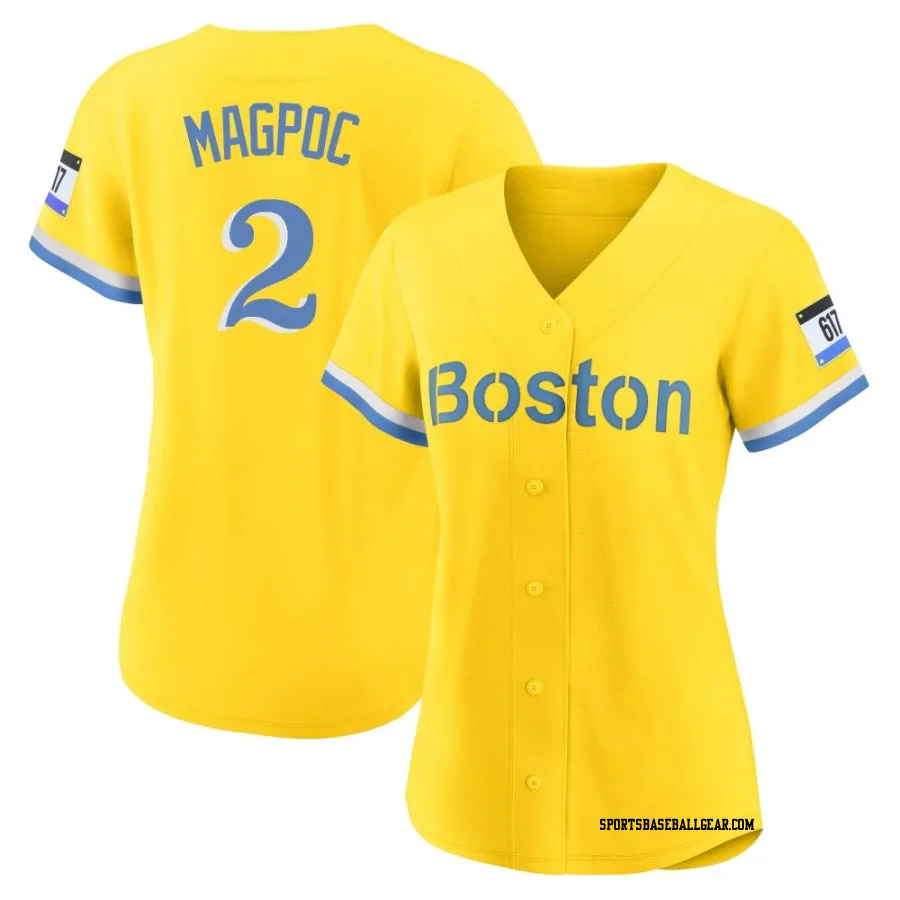 Adam Magpoc Women's Boston Red Sox Gold/Light Authentic Blue 2021 City Connect Player Jersey