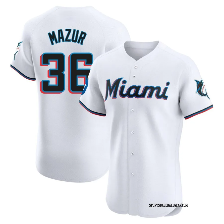 Adam Mazur Men's Miami Marlins White Elite Home Patch Jersey