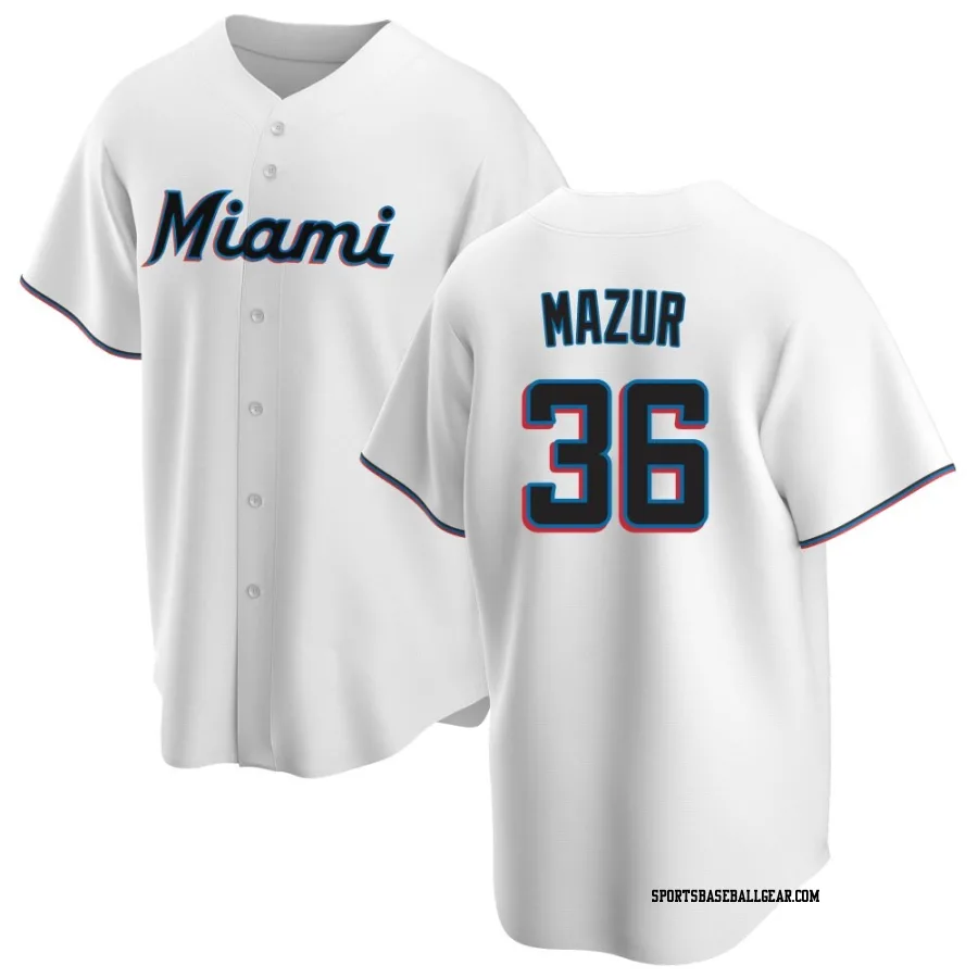 Adam Mazur Men's Miami Marlins White Replica Home Jersey