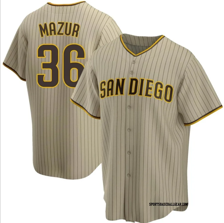 Adam Mazur Men's San Diego Padres Sand/Brown Replica Alternate Jersey