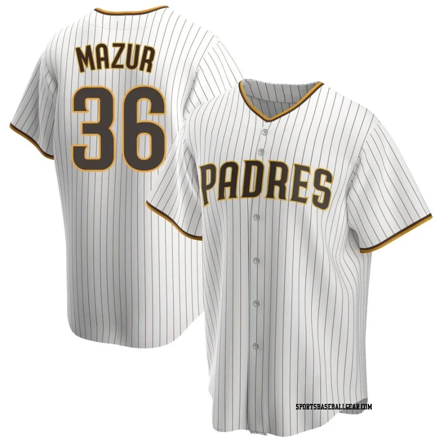 Adam Mazur Men's San Diego Padres White/Brown Replica Home Jersey