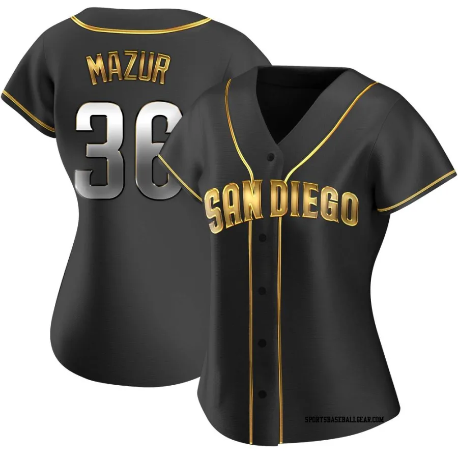 Adam Mazur Women's San Diego Padres Black Golden Replica Alternate Jersey