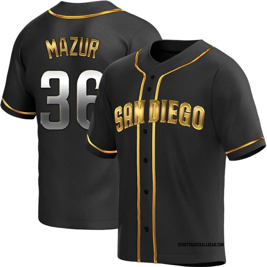 Adam Mazur Youth San Diego Padres Black Golden Replica Alternate Jersey