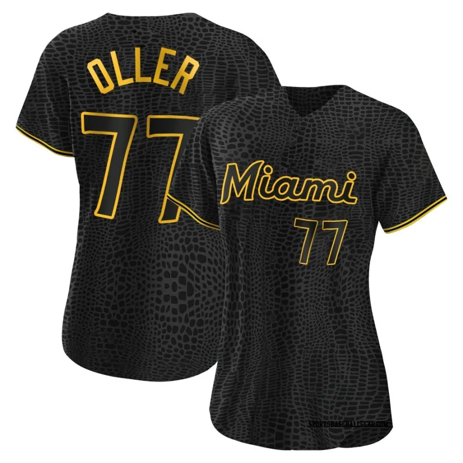 Adam Oller Women's Miami Marlins Black Replica Snake Skin City Jersey