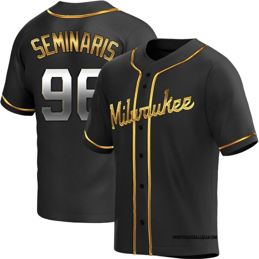 Adam Seminaris Men's Milwaukee Brewers Black Golden Replica Alternate Jersey