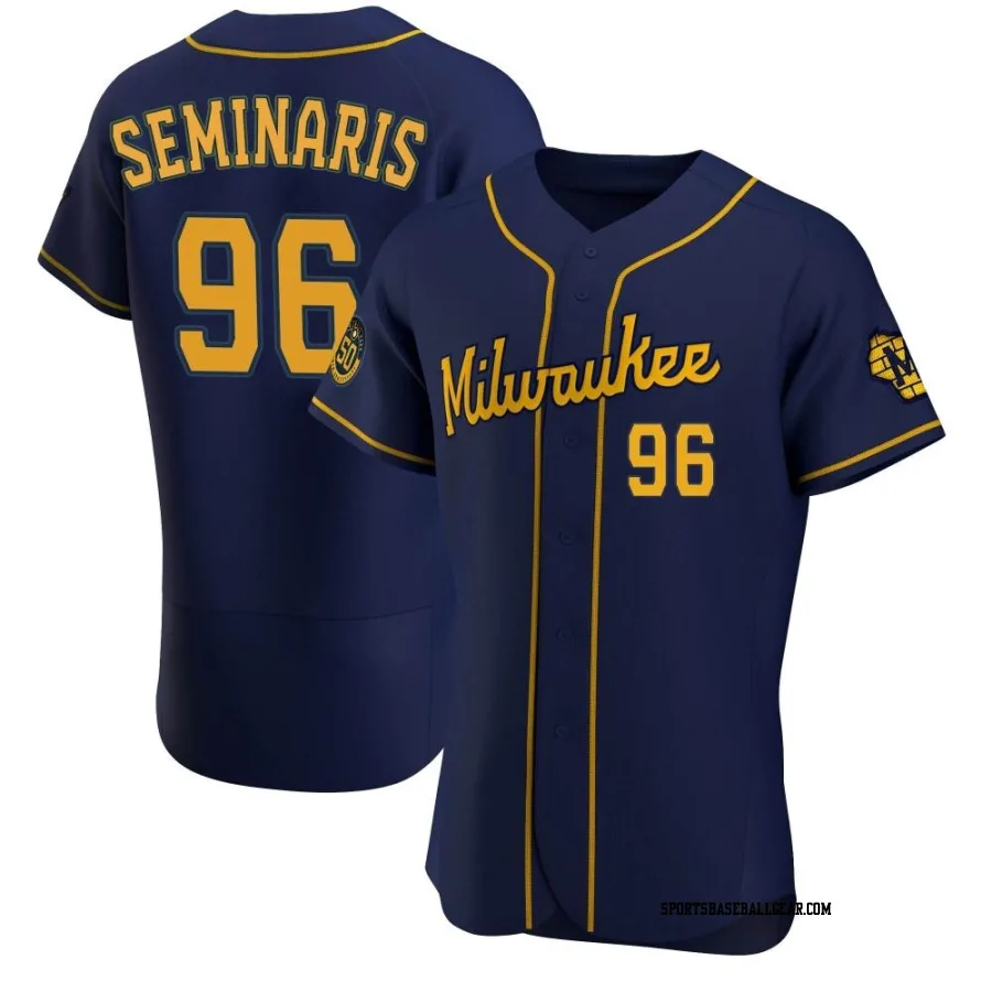 Adam Seminaris Men's Milwaukee Brewers Navy Authentic Alternate Jersey