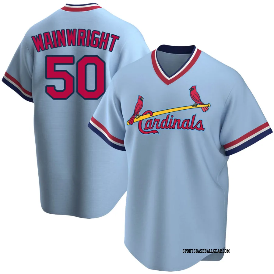 Adam Wainwright Men's St. Louis Cardinals Light Blue Replica Road Cooperstown Collection Jersey