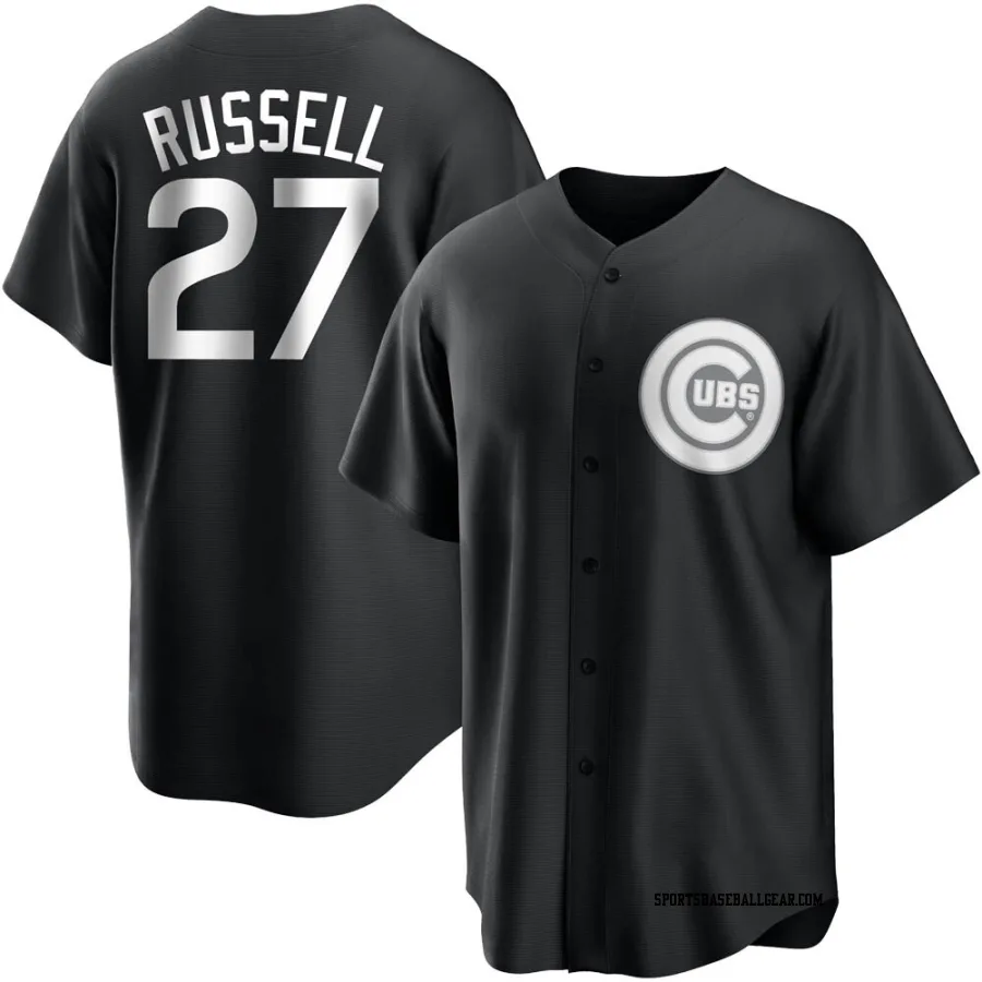 Addison Russell Men's Chicago Cubs Black/White Replica Jersey