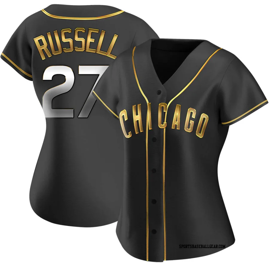 Addison Russell Women's Chicago Cubs Black Golden Replica Alternate Jersey