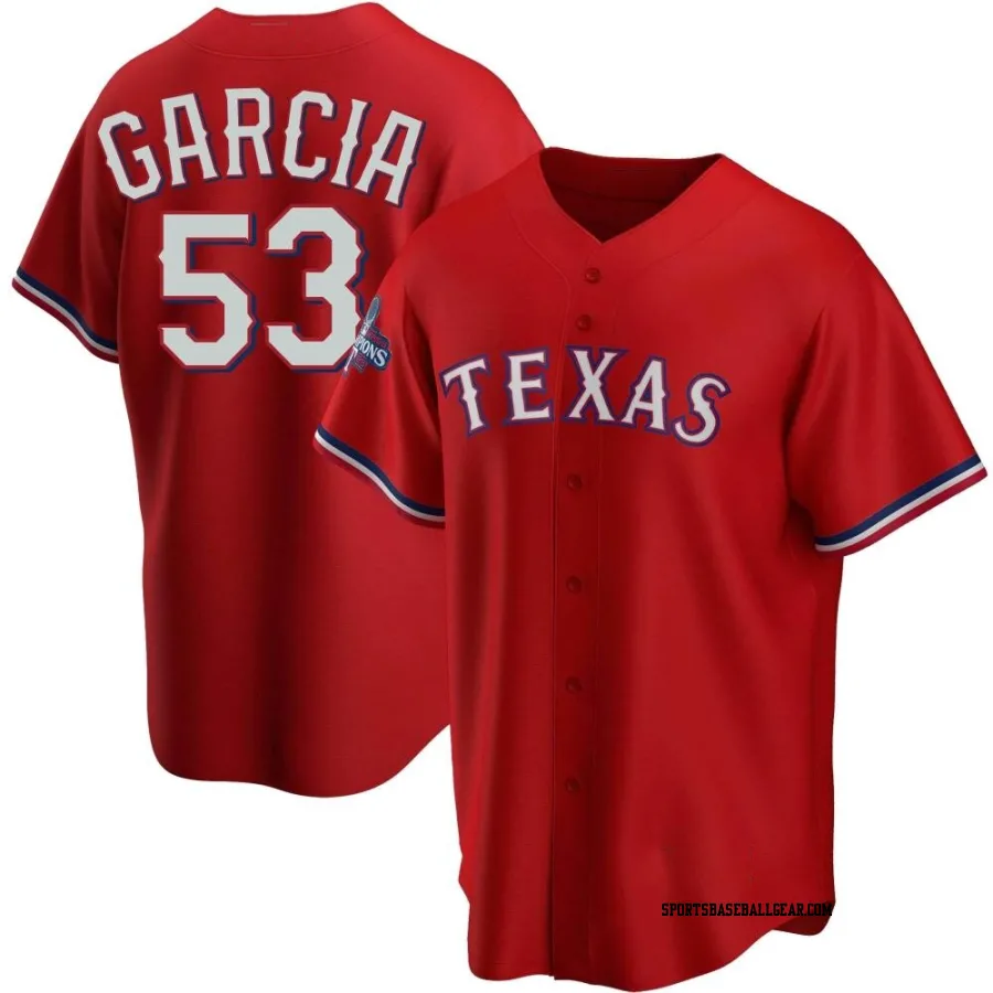 Adolis Garcia Men's Texas Rangers Red Replica Alternate 2023 World Series Champions Jersey