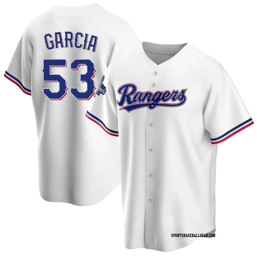 Adolis Garcia Men's Texas Rangers White Replica Home 2023 World Series Champions Jersey