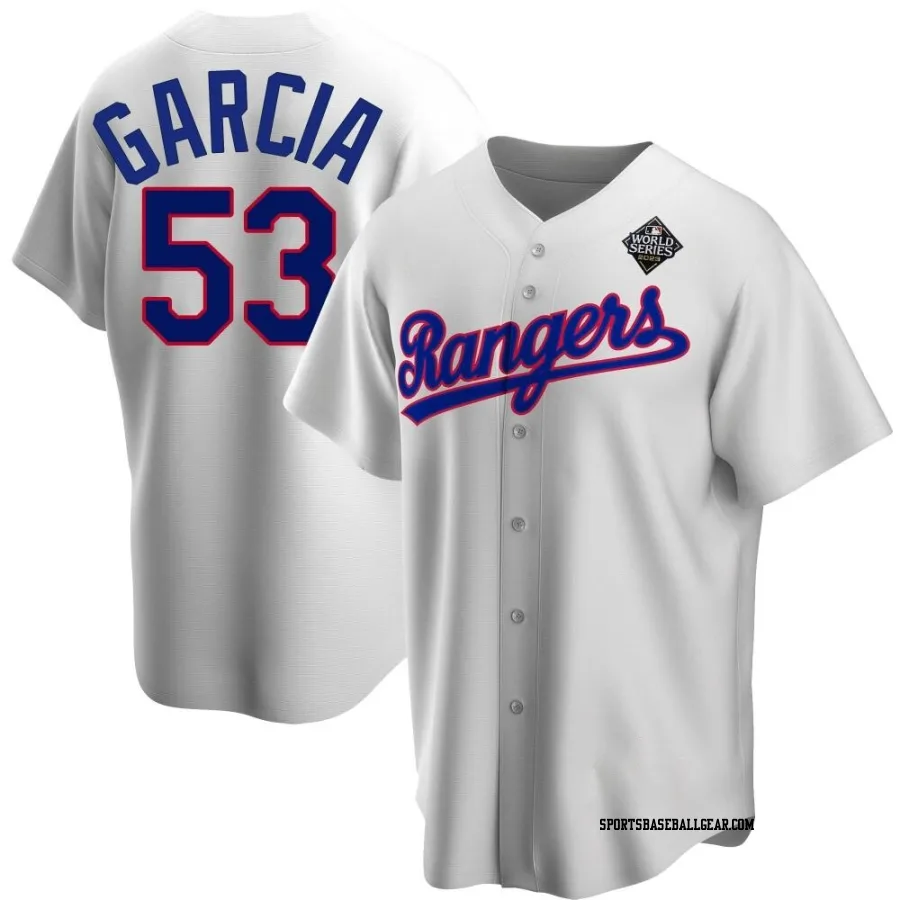 Adolis Garcia Men's Texas Rangers White Replica Home Cooperstown Collection 2023 World Series Jersey