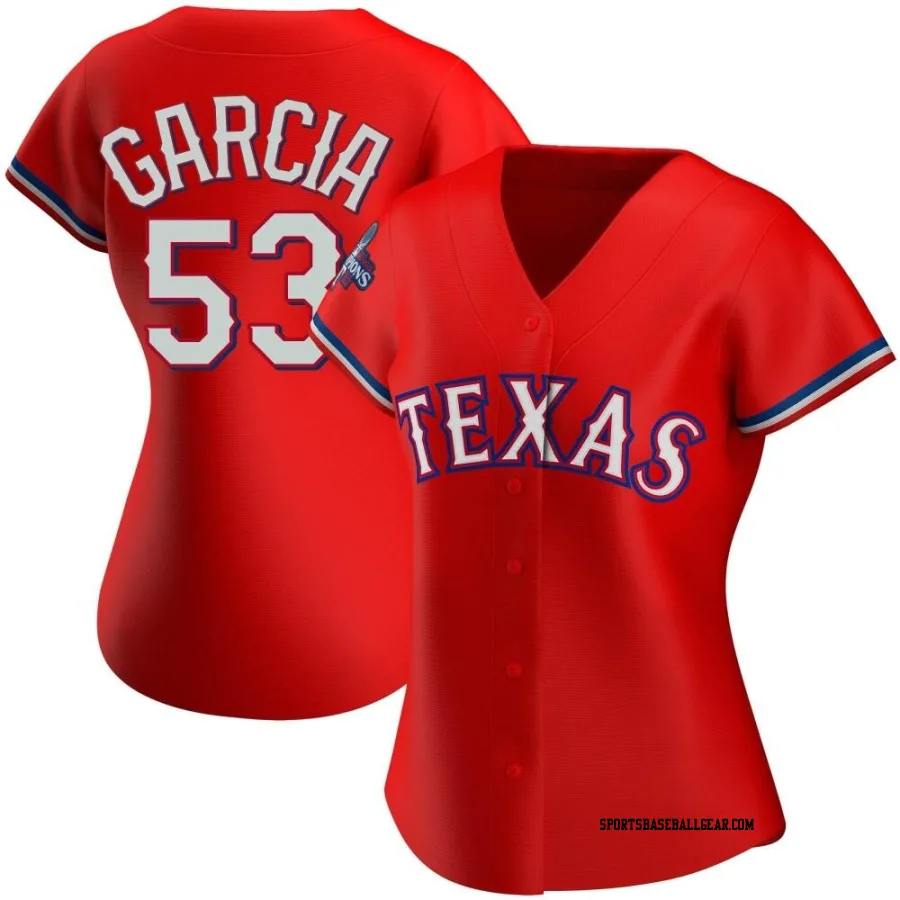 Adolis Garcia Women's Texas Rangers Red Authentic Alternate 2023 World Series Champions Jersey