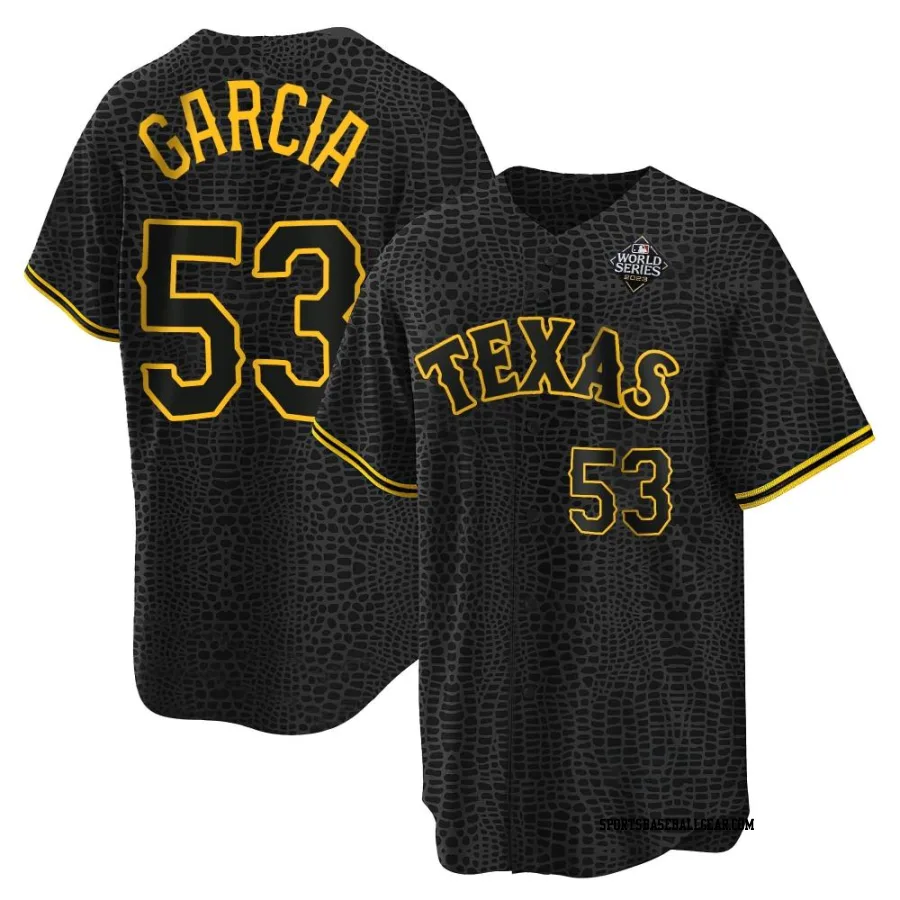 Adolis Garcia Youth Texas Rangers Black Replica Snake Skin City 2023 World Series Jersey