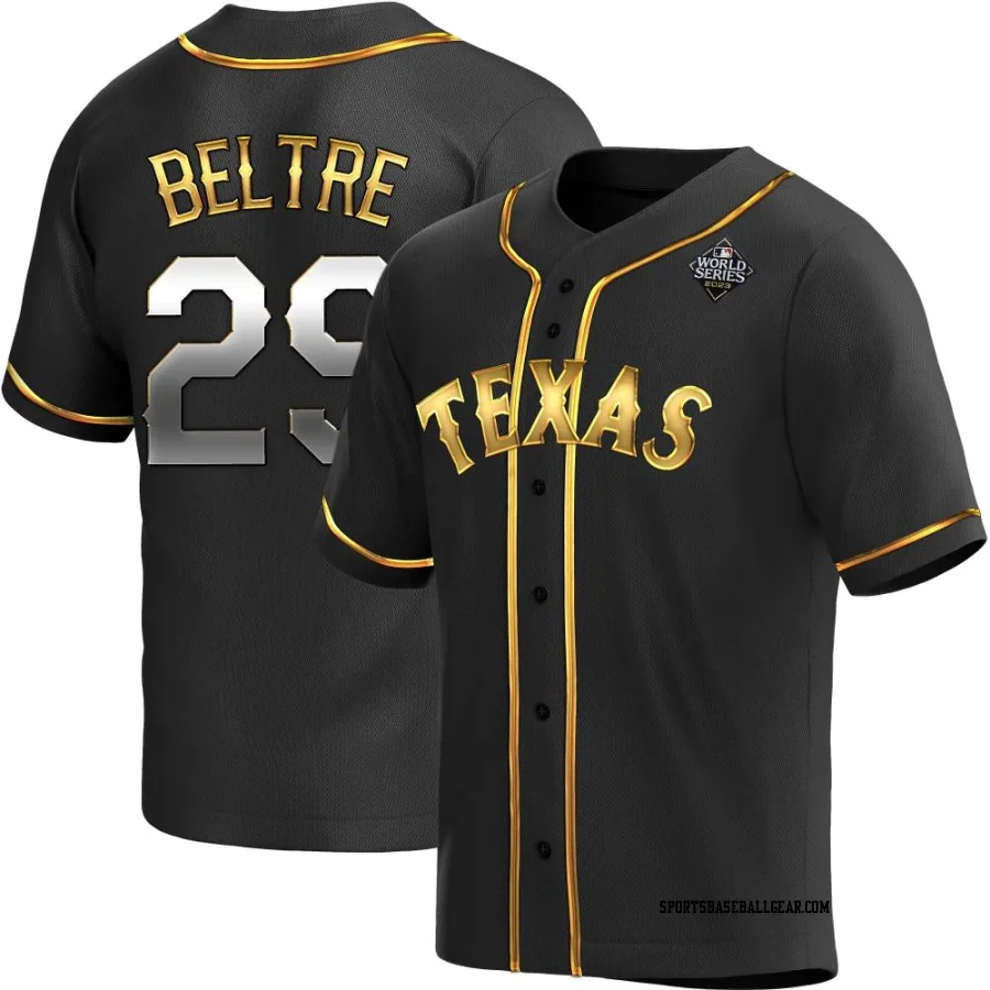 Adrian Beltre Men's Texas Rangers Black Golden Replica Alternate 2023 World Series Jersey