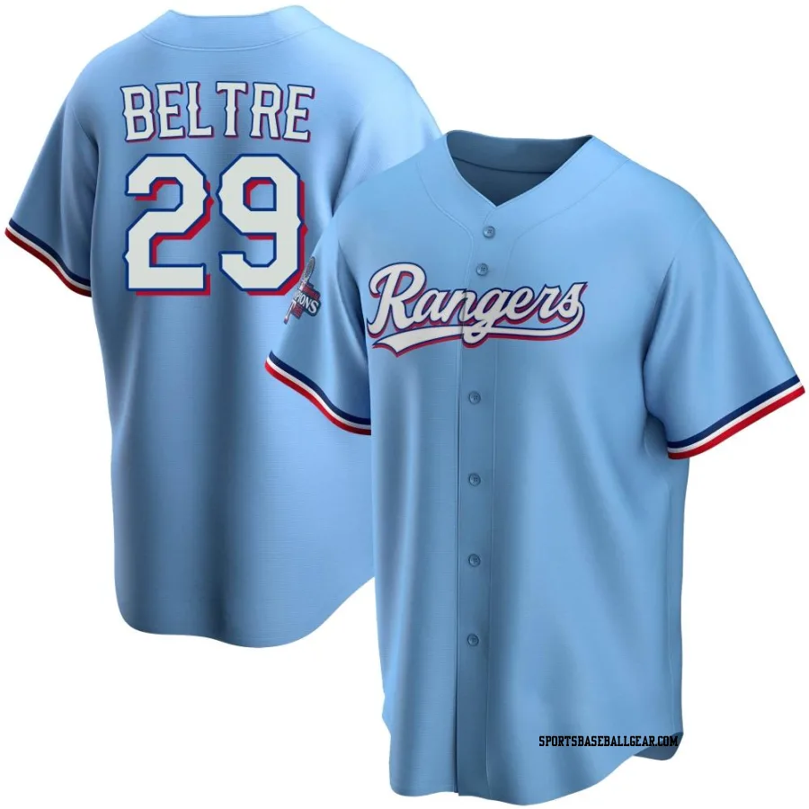 Adrian Beltre Men's Texas Rangers Light Blue Replica Alternate 2023 World Series Champions Jersey