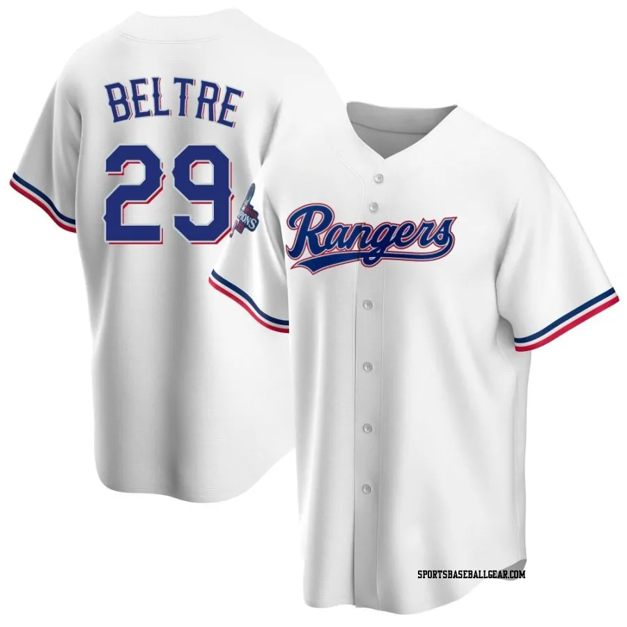 Adrian Beltre Men's Texas Rangers White Replica Home 2023 World Series Champions Jersey