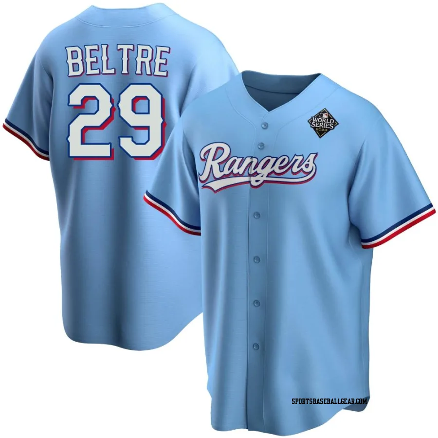 Adrian Beltre Youth Texas Rangers Light Blue Replica Alternate 2023 World Series Jersey