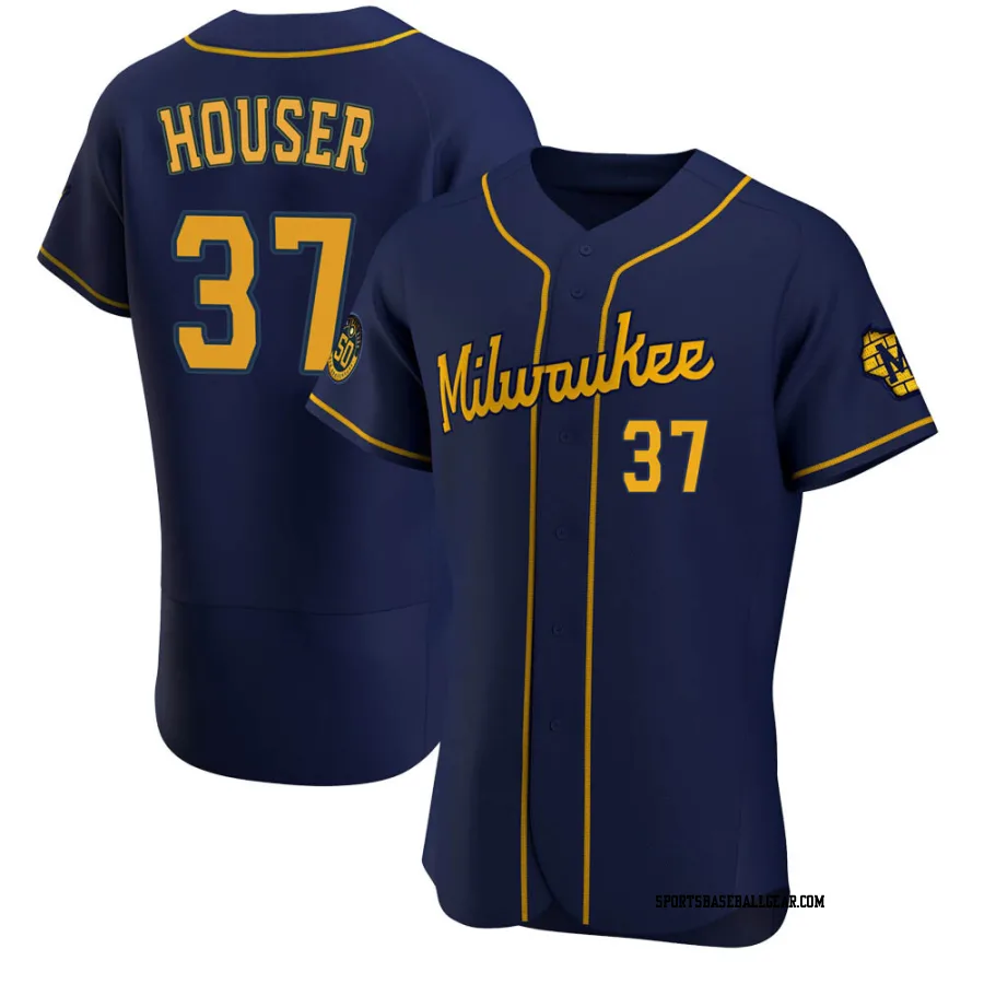 Adrian Houser Men's Milwaukee Brewers Navy Authentic Alternate Jersey